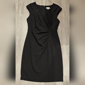 Size 8 | Calvin Klein Square Neck Sheath Midi Dress Fancy Black Dress